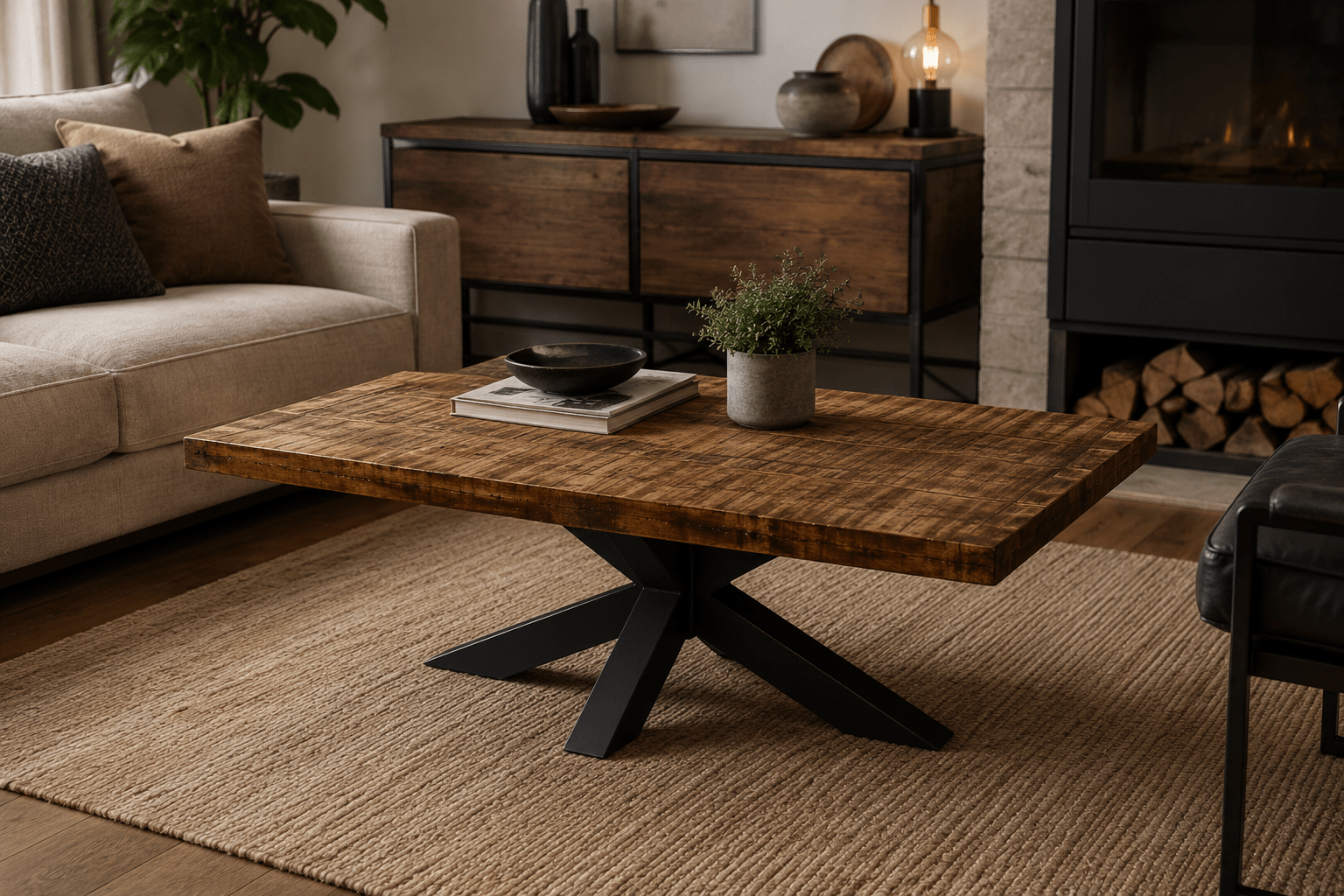 Table-basse-bois-métal Tables basse Metro – Image 1