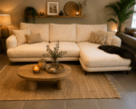 Salon d'angle en tissu bouclette