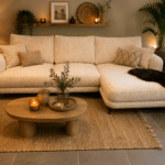 Salon d'angle en tissu bouclette
